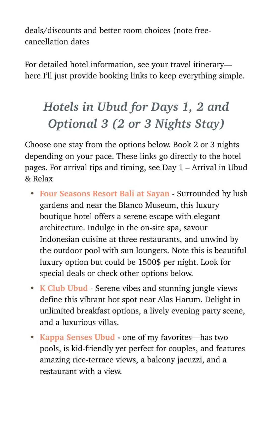 Page 16: Ubud hotels compared, with prices