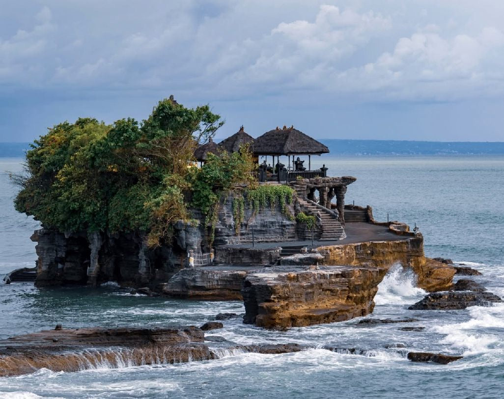 Tanah Lot temple on its rock at sunset