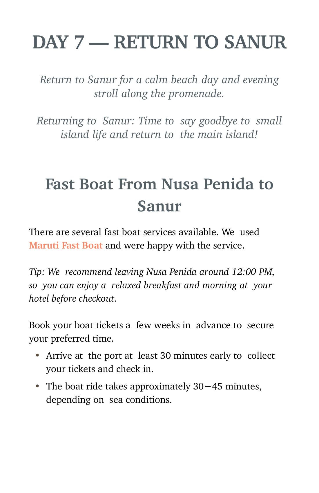 Page 66: fast-boat and ferry tips for the trip back to Sanur