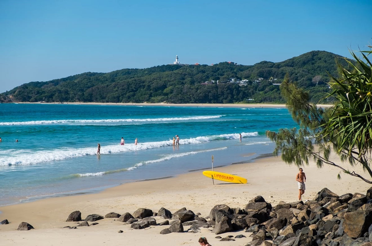 Byron Bay’s Main Beach with the lighthouse above