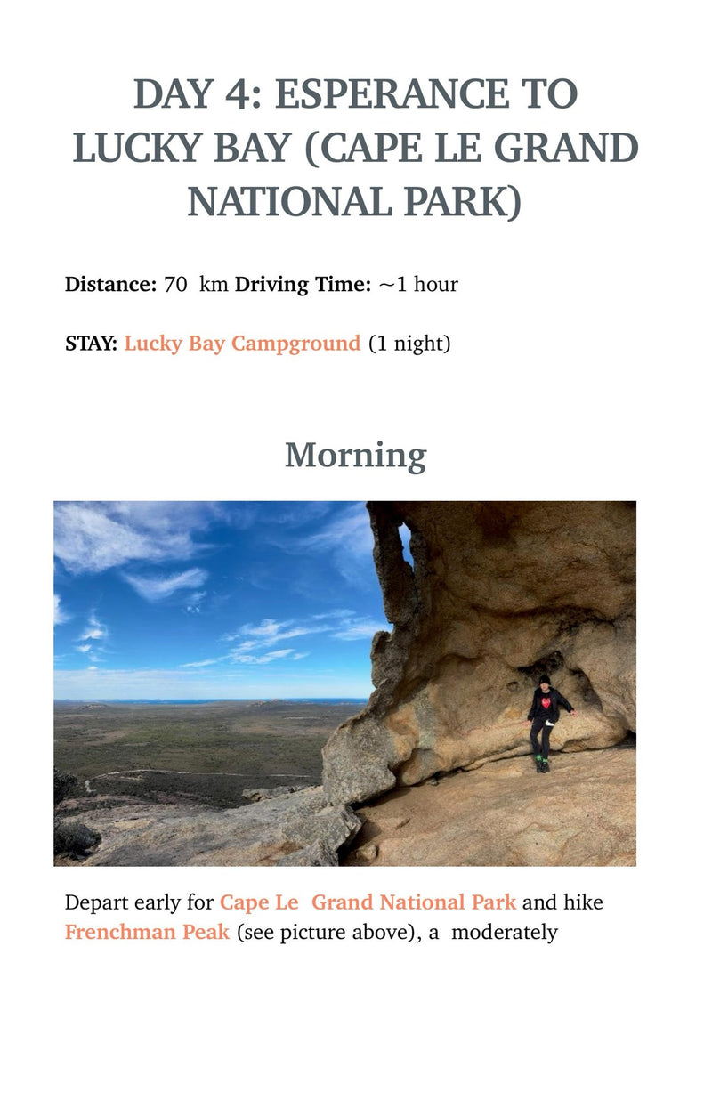A guide page planning the Lucky Bay day