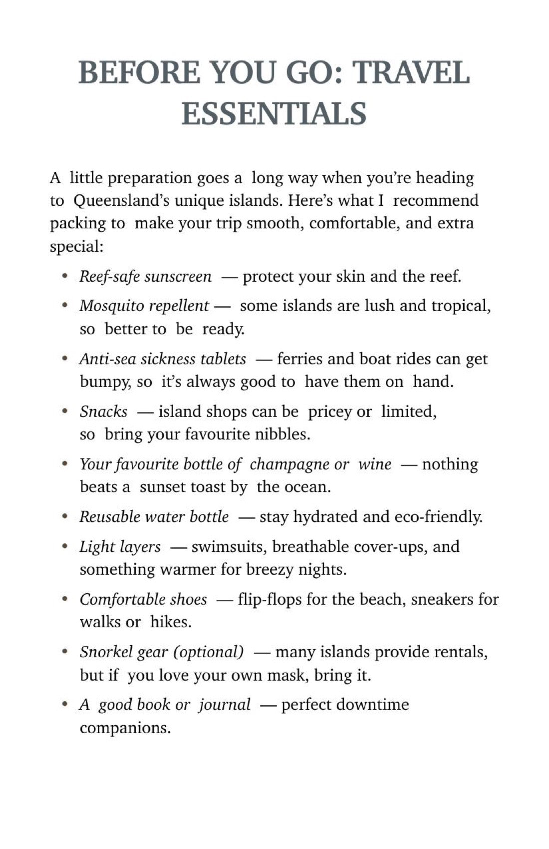 Page 11: the island packing list