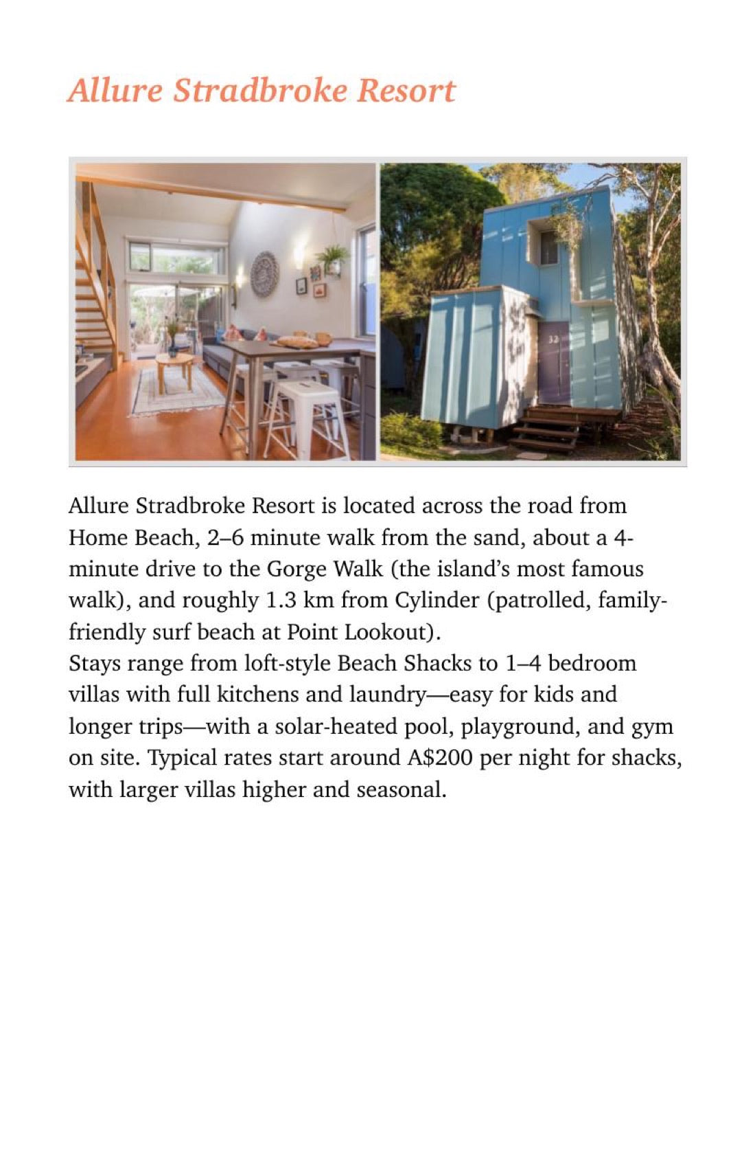 Page 31: a North Stradbroke stay with photos and rates