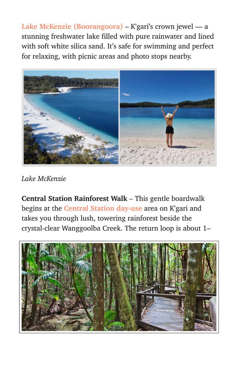 A guide page on K’gari’s Lake McKenzie and rainforest walks