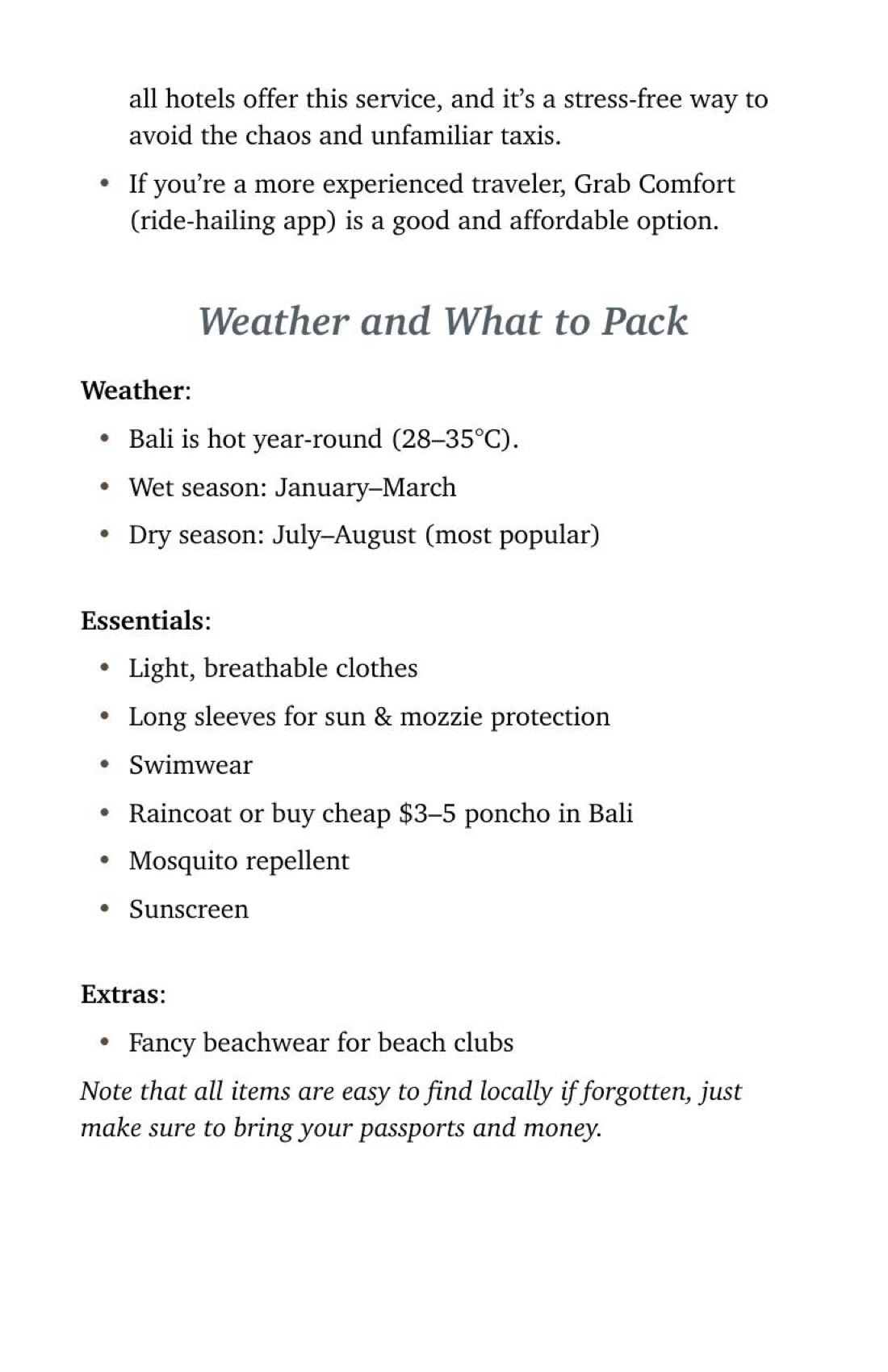 Page 13: airport arrival tips and the packing list