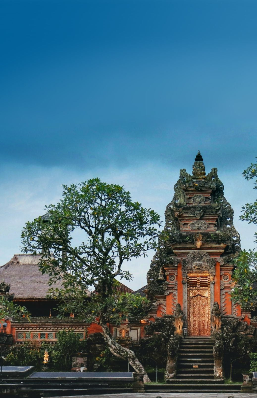 The gate of the Saraswati Temple at dusk